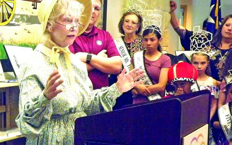 File Photo - Longtime Copperas Cove resident and local historian Linda Ledger speaks at a past Copperas Cove birthday event. She was remembered at a March 21 celebration of life service.