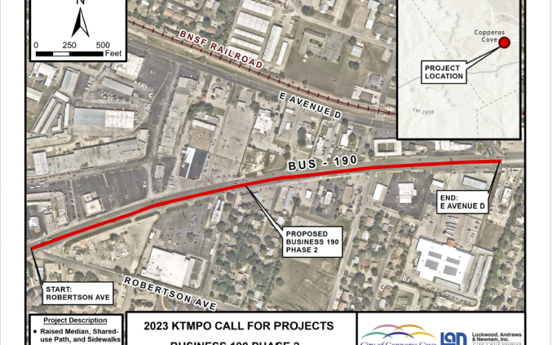 Phase 2 of the Business 190 project is a little more than 1/2-mile long. The Texas Department of Transportation will be preparing an advance funding agreement with the City of Copperas Cove. The project funding comes from state and federal roadway funds.