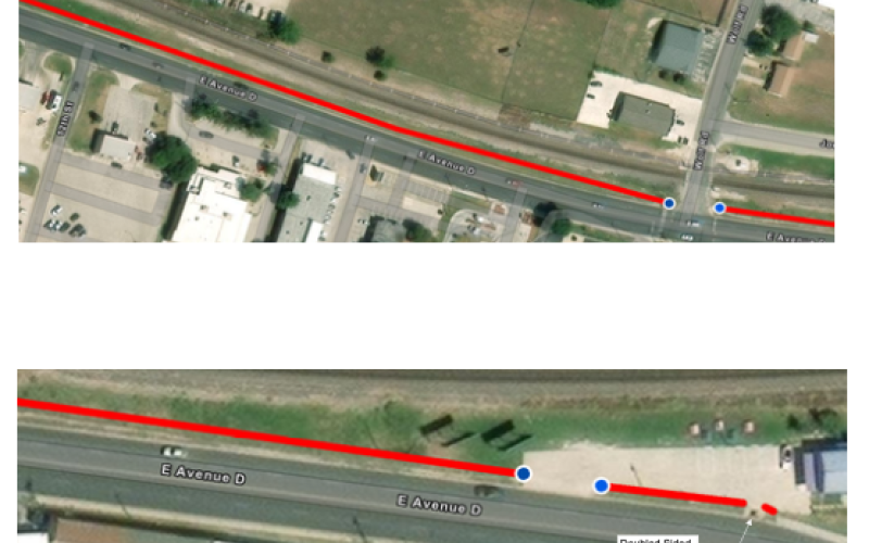 The future Avenue D sidewalk project includes approximately 4,700 linear feet of 5-foot-wide sidewalk, 26 ADA-compliant pedestrian ramps, a pedestrian crossing, multiple sidewalk drainage bridges, and safety lighting along existing electric poles.
