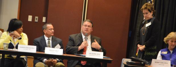 CCISD superintendent Joe Burns speaks out against the recent release of preliminary grades for school districts based on the state-mandated A-F grading system, which would become effective in 2018. Burns and 28 other superintendents and lead administrators held a media conference at the Region 12 Education Service Center in Waco on Friday.