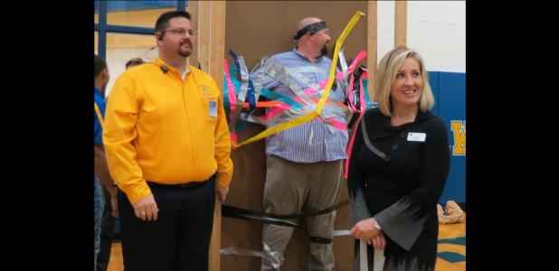CCLP/DAVID J. HARDIN - CCHS assistant principal Shay Adams was covered with duct tape on Friday as part of a fundraiser for Project Graduation.