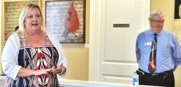 CCLP/LYNETTE SOWELL EDC - Interim Executive Director Monica MacKay addresses the audience as she welcomes them to the mixer in the Entrepreneur center
