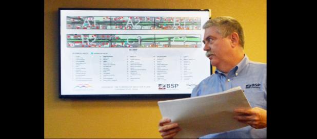 CCLP/LYNETTE SOWELL - Jerry Landes with BSP Engineers shows a copy of the first phase of a future plan for Business 190 at the city council on Thursday night.