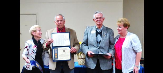 CCLP/LYNETTE SOWELL - Bill Hecke and Frank Seffrood received their Vietnam veterans 50th commemoration pins during Friday night’s banquet held by the Area Veterans Advisory Committee of Central Texas.