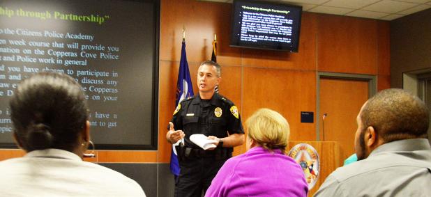 CCLP/LYNETTE SOWELL - Copperas Cove Chief of Police Eddie Wilson welcomes students to the opening night of the Citizens Police Academy, which runs for nine more weeks. The academy gives residents an in-depth look at the workings and operations of the Copperas Cove Police Department.