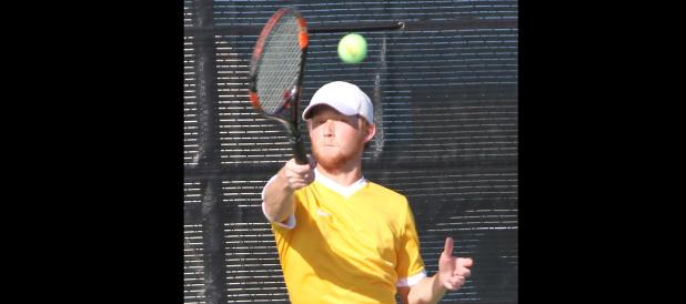 CCLP/TJ MAXWELL - Cove senior Tessa Bliss hits a slice shot during the Area Team Tennis Tournament at Robinson High School on Thursday. The Dawgs were eliminated by Duncanville 10-1.