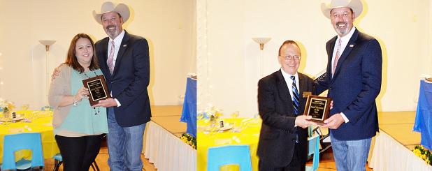 CCLP/LYNETTE SOWELL - LEFT: HEB Plus! was named the Large Business of the Year by the Copperas Cove Chamber of Commerce at its annual banquet on Friday night. RIGHT: Crawford Bowers Funeral Home was named the Small Business of the Year. J.C. Stubbs was named the Ambassador of the year.