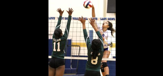 CCLP/TJ MAXWELL - Cove sophomore Aidan Chace hIts for a kill against Ellison on Tuesday. Chace had a second-best 12 kills and 11 assists in the sweep of Ellison (25-22, 25-12, 25-14). Cove hosts Belton tonight with the varsity first serve set for 5:30 p.m.
