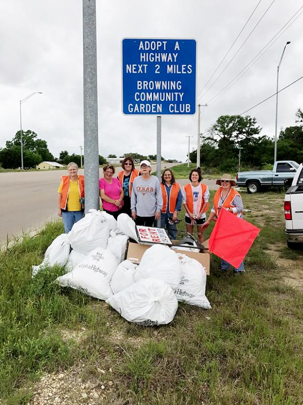 On Saturday the Browning Community Garden Club of Kempner successfully completed its Texas Trash Off project. Several bags of litter were collected from the two-mile strip of road the club has adopted on F.M. 2657.