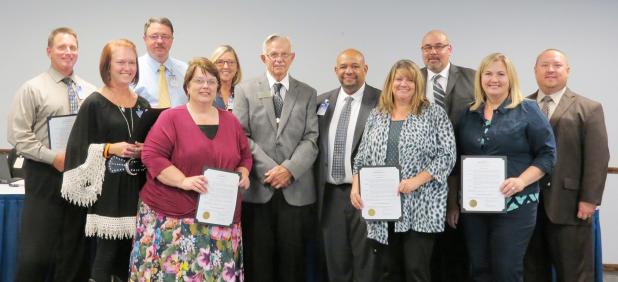 CCLP/DAVID J. HARDIN - CCISD principals were recognized Tuesday night during the board of trustees meeting. Pictured with them is Mayor of Copperas Cove Frank Seffrood who declared October 2016 to be Principal Appreciation Month.