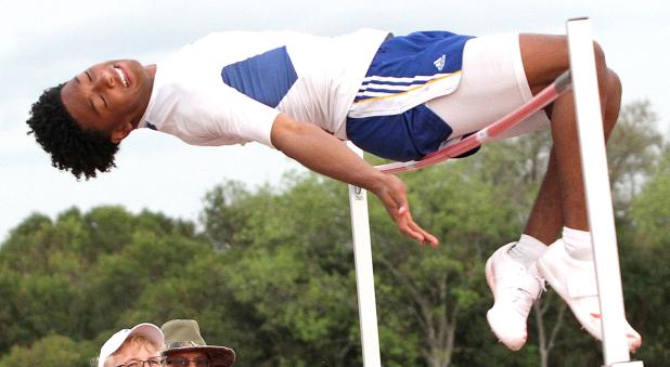 CCLP/TJ MAXWELL - Copperas Cove senior Josh Canete clears the 6-feet, 8-inch mark to win gold at the KISD Varsity Relays on Friday.