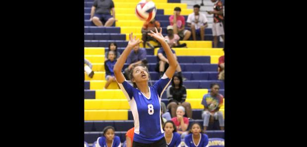 CCLP/TJ MAXWELL - Cove’ Aiden Chace sets a ball against Vandegrift last week. Chace led the Lady Dawgs in three categories in the 3-1 win over Lorena on Tuesday.