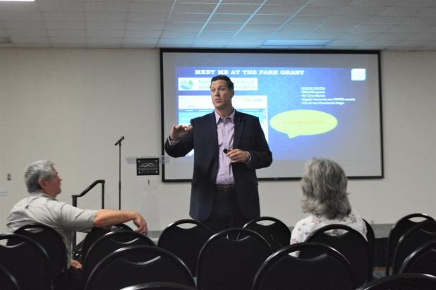 CCLP/LYNETTE SOWELL  Joe Brown, the city’s parks and recreation director, speaks at a town hall meeting held Wednesday at the Copperas Cove Civic Center. The meeting was held by the department to discuss future projects planned for the department and the Hills of Cove Golf Course, as well as current programs.