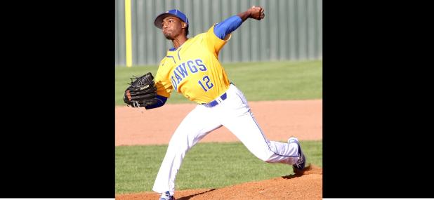 CCLP/TJ MAXWELL - Cove junior pitcher Jaylen Smith throws during the Cove tournament. Smith battled in a 6-1 loss to Midway on Friday.