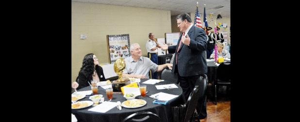 CCLP/LYNETTE SOWELL - CCISD Superintendent Dr. Joe Burns greets members of the Texas A&M Central Texas Education department prior to the annual State of the District luncheon, Wednesday at the Copperas Cove Civic Center. Burns shared the progress of Vision 2020 the staff of the district have worked on for two years and the accomplishments it has brought to the district.
