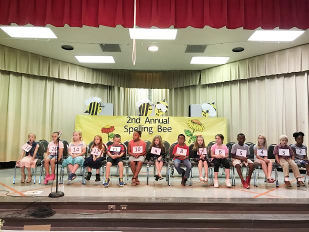 Courtesy Photo/CCISD Williams/Ledger Elementary first and second grade students are lined up and ready to participate in the school’s second annual spelling bee. The 15 students selected to compete are members of the school’s spelling club and have practiced for months before and after school.