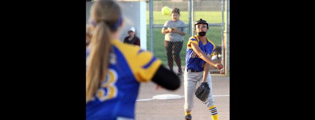 CCLP/TJ MAXWELL - Copperas Cove shortstop Jacki Clay makes a throw to first baseman Riley Collier for a putout in the first inning of the Lady Dawgs 8-2 loss to the Killeen Lady Roos Tuesday in Killeen. The Lady Dawgs (12-7-1, 4-2 in District 8-6A) sit in third-place after the first round of action.