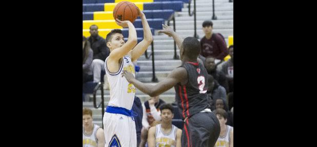 CCLP/TJ MAXWELL - Copperas Cove junior Jonathan Wolverton shoots one of two successfull three-pointers in the fourth quarter of the Bulldawgs’ 71-35 blowout of Waco High to open the inaugural Dawg Pound Showdown basketball tournament Thursday at Bulldawg Gymnasium. The Dawgs continue action against Australia’s Mornington at 9 a.m. this morning followed by a 3:30 p.m. game against Round Rock Cedar Ridge.