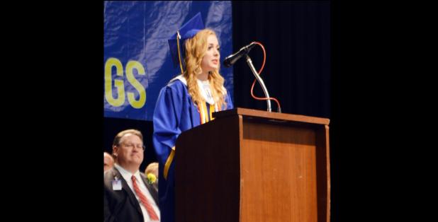 FILE PHOTO - Kayla Wilson, CCHS class of 2016 salutatorian, addresses her classmates and their families at the graduation ceremony on June 3. Wilson was recently among 20 nationwide awarded a GE-Reagan Foundation scholarship from 13,000 applicants.