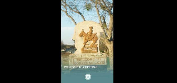 The Copperas Cove Monument Sign is one of several Pokemon Gyms in the city. The game used on Smartphones takes players to locations via GPS to “capture” characters, gather special “tools” and “battle” for points. – Screenshot