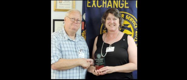 Courtesy Photo - Noon Exchange Club of Copperas Cove President Elect Mike Blount presents Club Member Laura Jordan the Exchangite of the Quarter Award during the August 12 meeting.