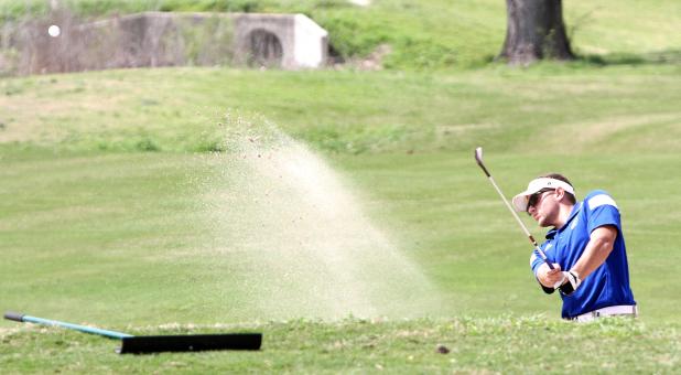 CCLP/TJ MAXWELL - Copperas Cove’s Dovovan Copeland-Ritchie hits out of a sand trap on to the 5th green at Cottonwood Creek Golf Course in Waco during day two of the Marvin Dameron Classic. Copeland-Ritchie shot a two-day total of 192.