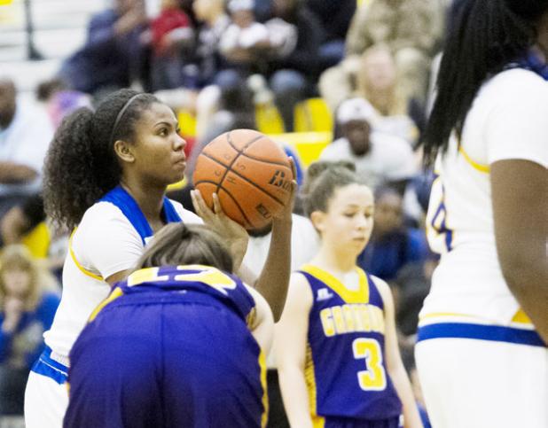 CCLP/TJ MAXWELL - Copperas Cove sophomore Oni Boodoo shoots a free throw in the fourth quarter of the Lady Dawgs’ 69-44 win over the Granbury Lady Pirates. Boodoo notched a double-double (16 points, 10 rebounds) to lead the team to the win.