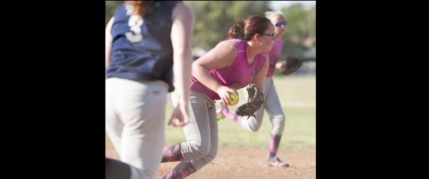 CCLP/DAVID MORRIS - Rachel Morris of the 15-and-under Cove Chaos makes a play on the ball during the 15U District Softball Tournament in McGregor on Wednesday.