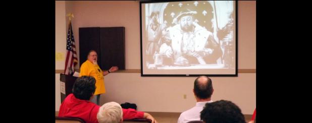CCLP/PAMELA GRANT - SCA member Joe Simmons taught a class on medieval table manners. The class was held in the library meeting room.
