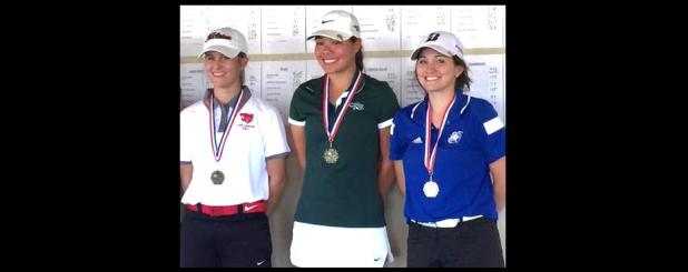 COURTESY PHOTO - Copperas Cove senior Tyler Morrison, right, poses for a photo with her gold medal draped around her neck after winning the individual title at the Hutto Invitational on Tuesday. Morrison’s one-over 72 bested the field by five strokes.
