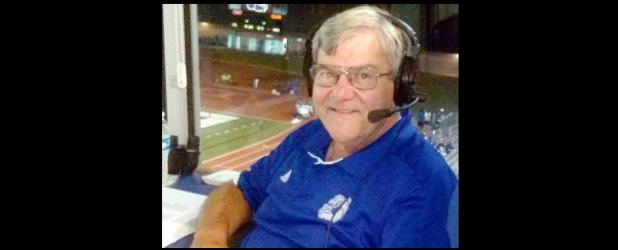 Courtesy Photo - Big Joe Lombardi sits in the press box at Bulldawg Stadium, where he calls the Friday night home games during football season on Centex Central Radio.