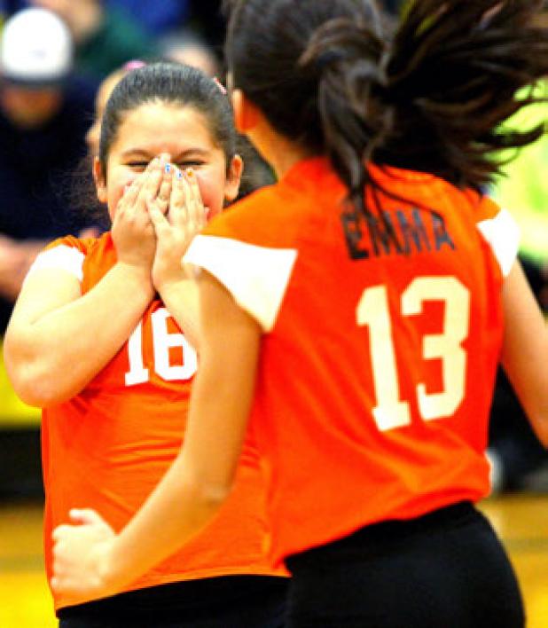 Sophia Ortiz reacts after her team, the Regulators, won the 10U volleyball crown Wednesday night at Copperas Cove Junior High. The Regulators finish their undefeated season 9-0 with the division crown.