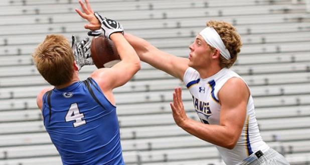 Copperas Cove defender Justin Orr breaks up a pass in the end zone intended for Georgetown’s Murphy Micken in the first half of their championship showdown during the 2014 Lone Star Shootout in elton.