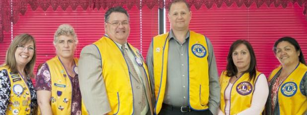 Lion Club inducts new officer team for the next two years. Leo Advisor Linda Lapierre, left, Treasurer Sherry Rhoades, 2nd VP Joe Burns, President Richard Calkins, 1st VP Diane Drussel, Secretary Michelle Dery.