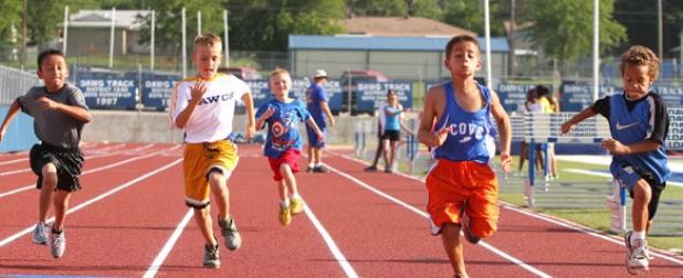 Daniel Izquierdo, 8, second from right, finishes ahead of the pack in the 8-under 50-meter Dash during the Copperas Cove Summer Track opening meet on Monday at Bulldawg Stadium. Izquierdo also finished firstin the 200-meter dash, 3200-meter run, and long jump. 