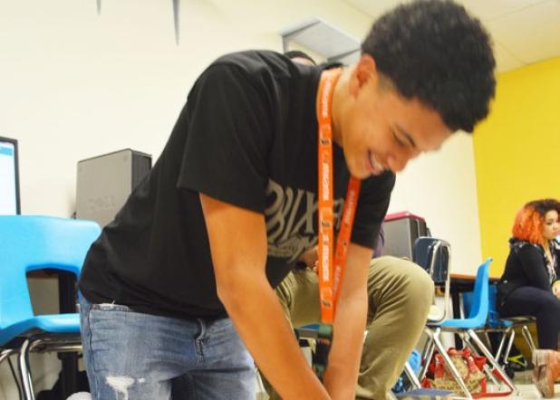 Michael Hayes practices chest compressions during CPR training given at Copperas Cove High School on Monday afternoon. Students in 7-12 grades are now required by the state to have the training.