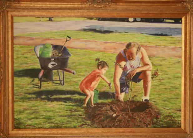 “Papa and Bryana” by Min Ferrier, one of several paintings on exhibit at the Temple Cultural Activities Center from May 23 through August 2.