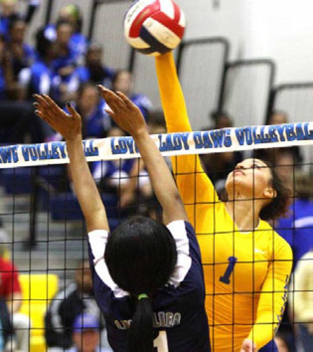 Copperas Cove’s Mikayla Blount hits for one of her 18 kills on the night as part of her 13th triple-double on the season and 17th double-double. She also had 18 assists and 10 digs in their 3-0 win over the Shoemaker Lady Wolves on Tuesday.