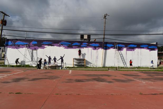 Volunteers work on the newest mural in downtown Copperas Cove. More volunteers are welcome, starting at 7 a.m. daily. 