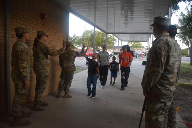 Students arrive at Hettie Halstead Elementary in Copperas Cove for the first day of school.