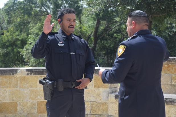 Joseph A. Gallegos, member of the CCHS class of 2022, is sworn in as Texas A&M University Central Texas' newest police officer.