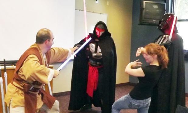 Participants of last year’s Geek Fest battle it out in role play costumes. Tickets are on sale now for this year’s Geek Fest set for August 15 - 16 at the Mayborn Science Theatre.