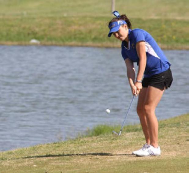 Cove’s Tyler Morrison chips on to the green during the District 8-5A Golf Tournament back in April at the Stonetree Golf Course in Killeen.