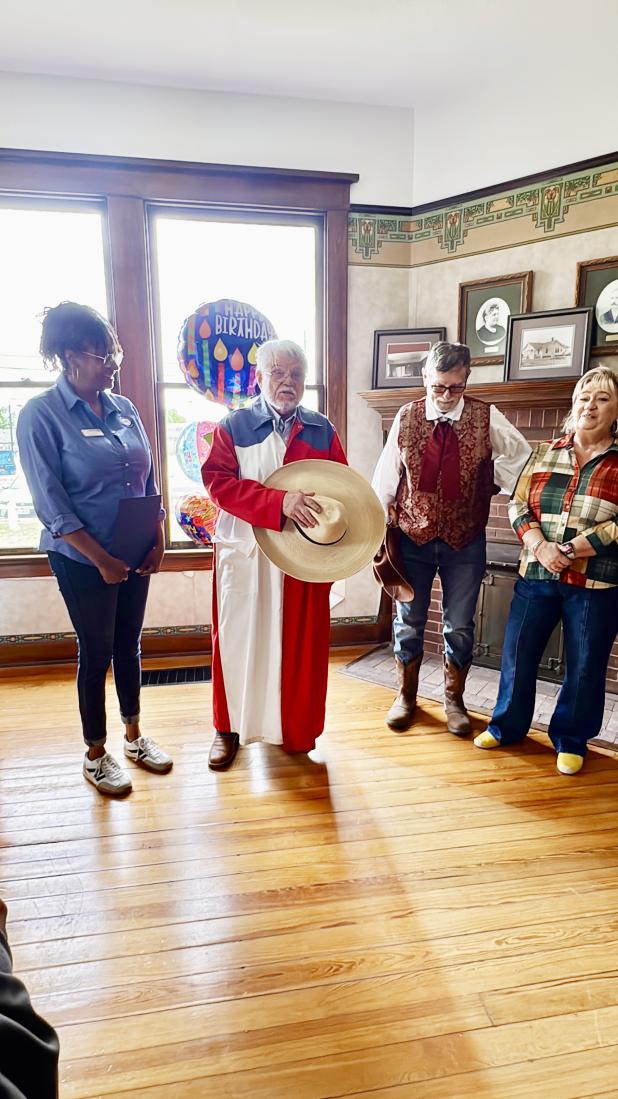 File Photo - Les Ledger says a few words at the city of Copperas Cove birthday celebration, held last month at Allin House, the home of Copperas Cove’s first mayor. The Copperas Cove Historical Society is raising funds to repair and restore the home.