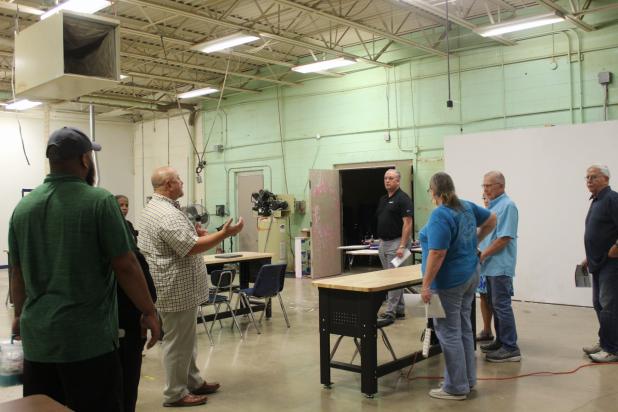 Jimmy Shuck, CCISD Deputy Superintendent for Operations and Support, leads a group on a walk-through of CCHS during a Bond Walk & Talk event on Monday evening.