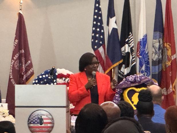 Shoshana Johnson speaks at the annual POW-MIA observation event held by Star Group - Veterans Helping Veterans.