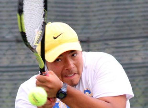 Cove’s Jaime Chacon hits a backhand during his mixed doubles match with Lisa Payne against Carson Lesperance and Lewis Covarrubias of Harker Heights.