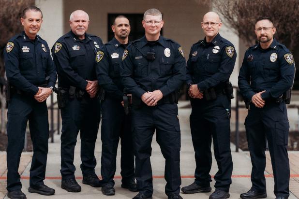 Officer Joseph Calhoun and CopperasCove Police Department leadership after his graduation from the Central Texas College Police Academy.