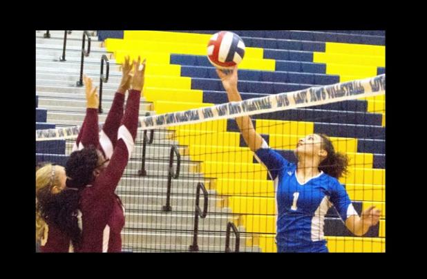 Copperas Cove’s Mikayla Blount pushes a shot against Killeen on Friday. The Lady Dawgs swept the Lady Roos 3-0 (25-3, 25-17, 25-11). The Lady Dawgs travel to Harker Heights tonight to take on the Lady Knights.