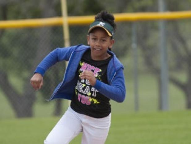 Gabriella Emeana, 8, of Copperas Cove runds third base as she competes in the MLB Pitch Hit and Run competition on April 5 in Copperas Cove.